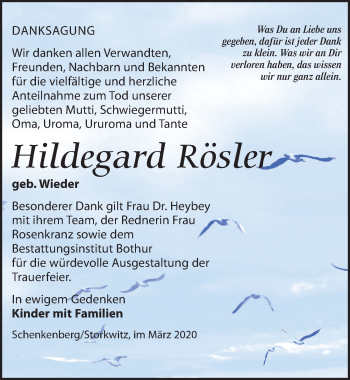 Traueranzeige von Hildegard Rösle von Leipziger Volkszeitung