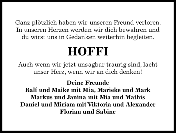 Traueranzeige von Hoffi  von Göttinger Tageblatt