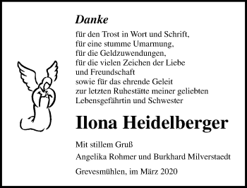 Traueranzeige von Ilona Heidelberger von Ostsee-Zeitung GmbH