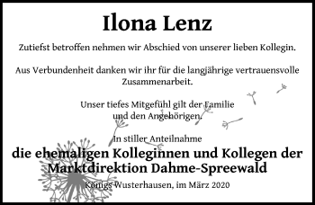 Traueranzeige von Ilona Lenz von Märkischen Allgemeine Zeitung