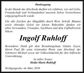Traueranzeige von Ingolf Ruhloff von Märkischen Allgemeine Zeitung