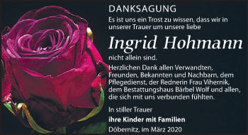 Traueranzeige von Ingrid Hohmann von Leipziger Volkszeitung