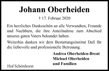 Traueranzeige von Johann Oberheiden von Kieler Nachrichten