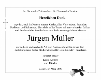 Traueranzeige von Jürgen Müller von Märkischen Allgemeine Zeitung