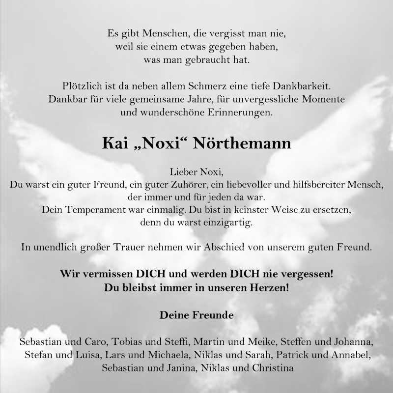  Traueranzeige für Kai Nörthemann vom 28.03.2020 aus Eichsfelder Tageblatt