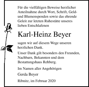 Traueranzeige von Karl-Heinz Beyer von Ostsee-Zeitung GmbH