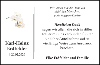 Traueranzeige von Karl-Heinz Erdfelder von Hannoversche Allgemeine Zeitung/Neue Presse
