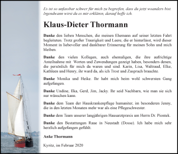 Traueranzeige von Klaus-Dieter Thormann