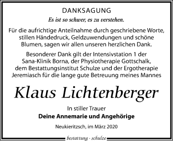 Traueranzeige von Klaus Lichtenberger von Leipziger Volkszeitung