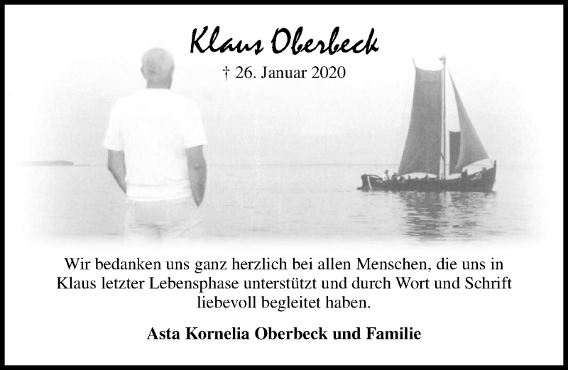  Traueranzeige für Klaus Oberbeck vom 15.03.2020 aus Lübecker Nachrichten