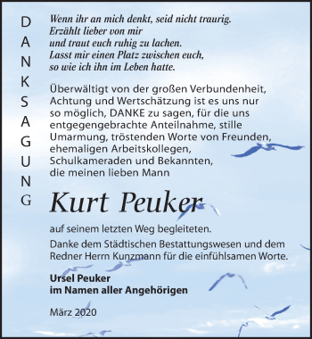 Traueranzeige von Kurt Peuker von Leipziger Volkszeitung