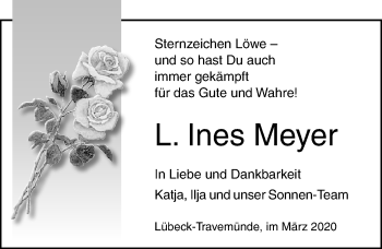 Traueranzeige von L. Ines Meyer von Lübecker Nachrichten