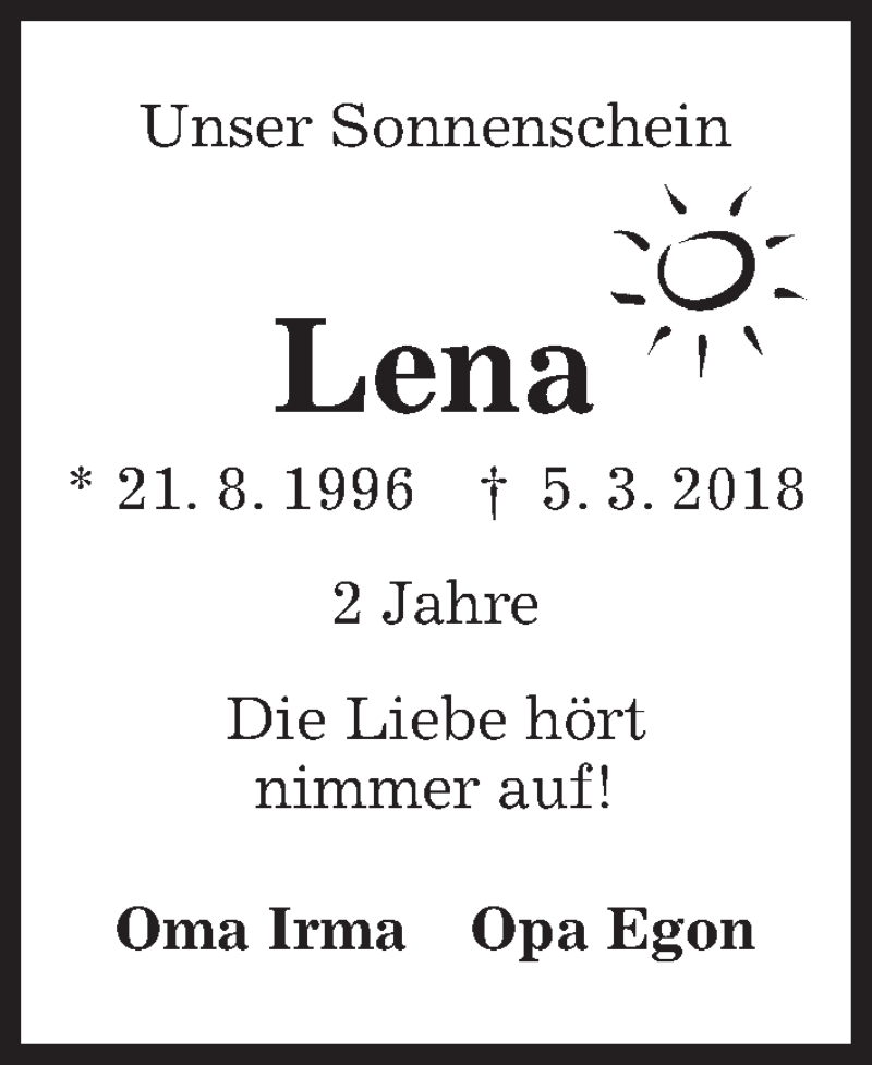  Traueranzeige für Lena Dahmke vom 05.03.2020 aus Kieler Nachrichten