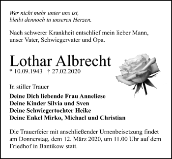 Traueranzeige von Lothar Albrecht