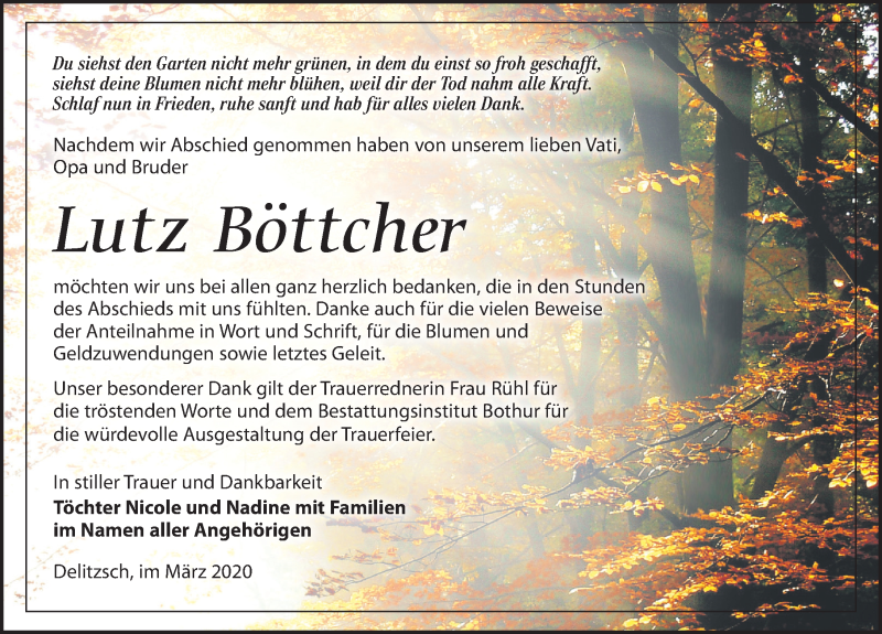 Traueranzeige für Lutz Böttcher vom 07.03.2020 aus Leipziger Volkszeitung