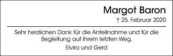 Traueranzeige von Margot Baron von Kieler Nachrichten