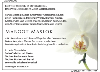 Traueranzeige von Margot Maslok von Leipziger Volkszeitung