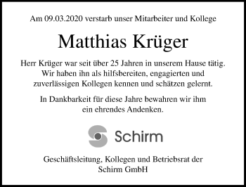 Traueranzeige von Matthias Krüger von Lübecker Nachrichten