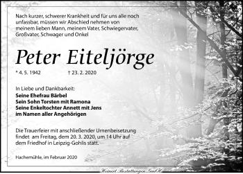Traueranzeige von Peter Eiteljörge von Leipziger Volkszeitung