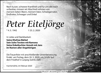 Traueranzeige von Peter Eiteljörge von Torgauer Zeitung