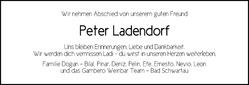  Traueranzeige für Peter Ladendorf vom 08.03.2020 aus Lübecker Nachrichten