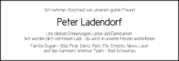 Traueranzeige von Peter Ladendorf von Lübecker Nachrichten