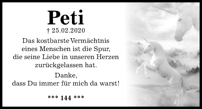  Traueranzeige für Peti  vom 07.03.2020 aus Hannoversche Allgemeine Zeitung/Neue Presse