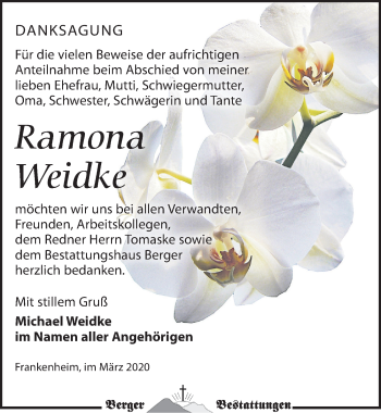 Traueranzeige von Ramona Weidke von Leipziger Volkszeitung