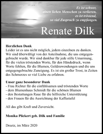 Traueranzeige von Renate Dilk