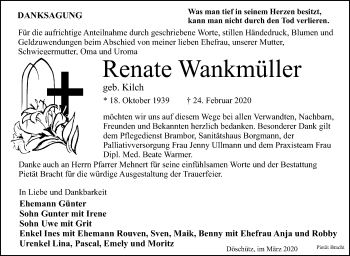 Traueranzeige von Renate Wankmüller von Leipziger Volkszeitung