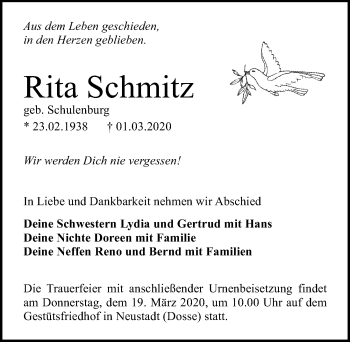 Traueranzeige von Rita Schmitz