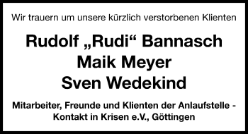 Traueranzeige von Rudolf  Bannasch von Göttinger Tageblatt