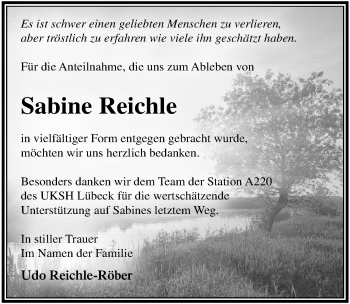 Traueranzeige von Sabine Reichle von Lübecker Nachrichten