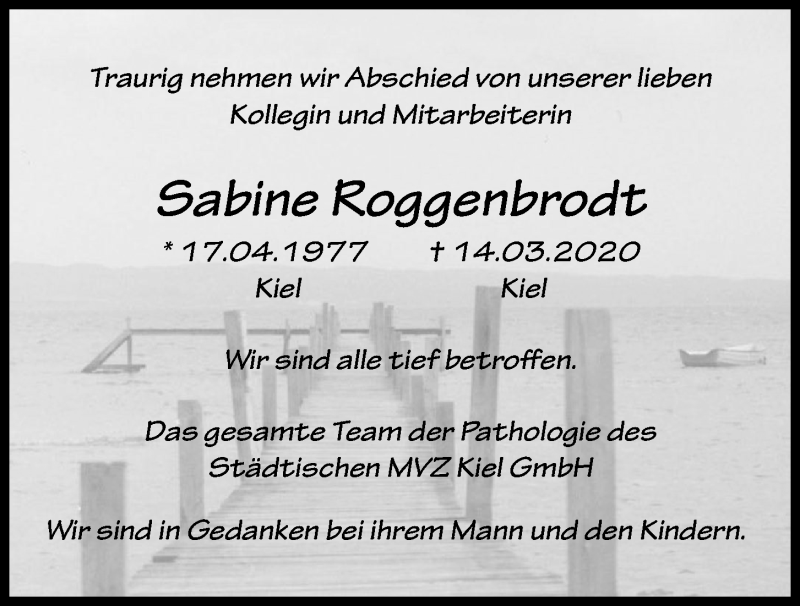  Traueranzeige für Sabine Roggenbrodt vom 21.03.2020 aus Kieler Nachrichten
