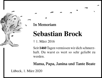 Traueranzeige von Sebastian Brock von Lübecker Nachrichten