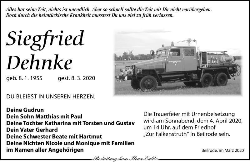  Traueranzeige für Siegfried Dehnke vom 14.03.2020 aus Torgauer Zeitung