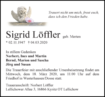 Traueranzeige von Sigrid Löffler