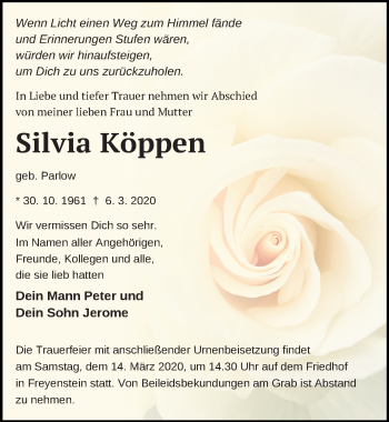 Traueranzeige von Silvia Köppen von Märkischen Allgemeine Zeitung