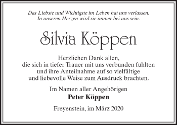 Traueranzeige von Silvia Köppen von Märkischen Allgemeine Zeitung