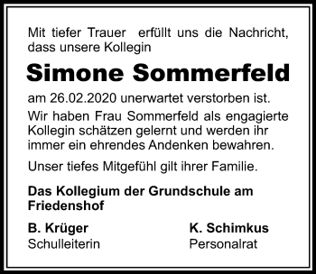 Traueranzeige von Simone Sommerfeld von Ostsee-Zeitung GmbH