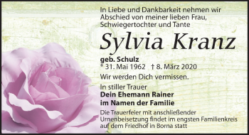 Traueranzeige von Sylvia Kranz von Leipziger Volkszeitung