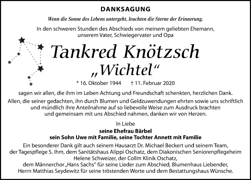  Traueranzeige für Tankred Knötzsch vom 14.03.2020 aus Leipziger Volkszeitung