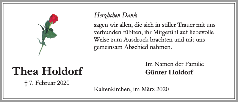  Traueranzeige für Thea Holdorf vom 07.03.2020 aus Kieler Nachrichten