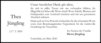 Traueranzeige von Thea Jüngling von Kieler Nachrichten