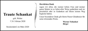 Traueranzeige von Traute Schankat von Lübecker Nachrichten