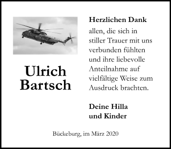 Traueranzeige von Ulrich Bartsch von Schaumburger Nachrichten