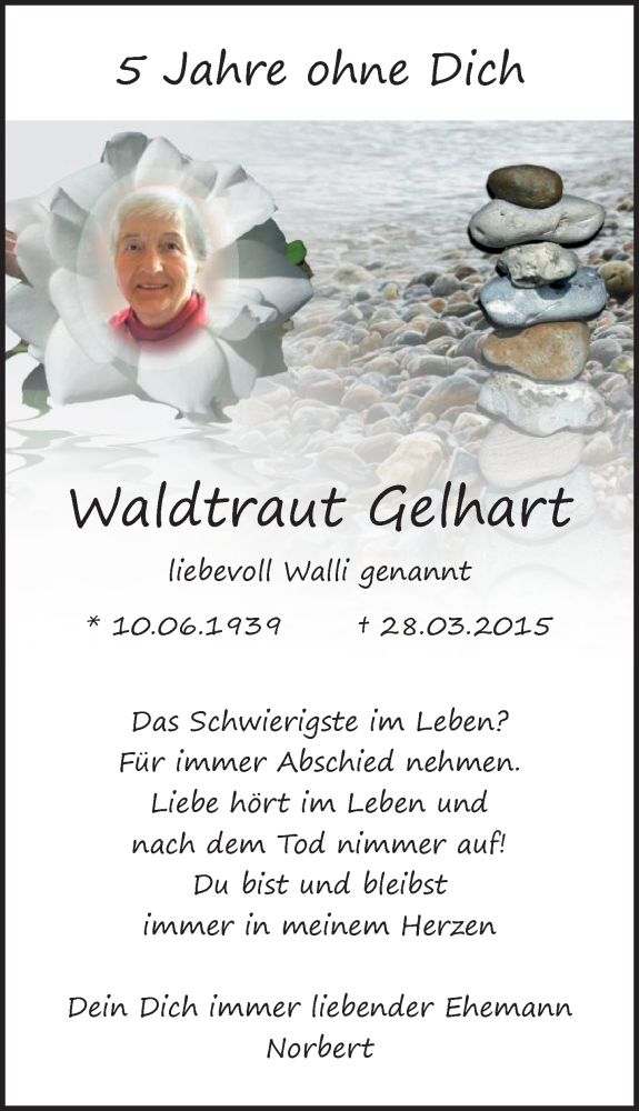  Traueranzeige für Waldtraut Gelhart vom 28.03.2020 aus Ostsee-Zeitung GmbH
