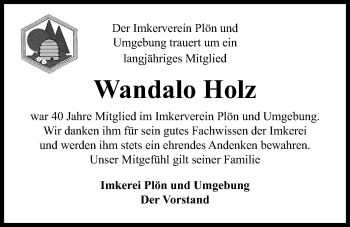 Traueranzeige von Wandalo Holz von Kieler Nachrichten