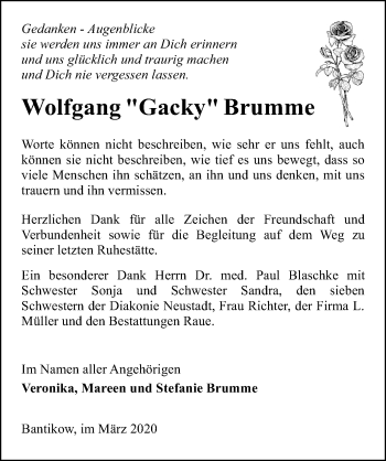 Traueranzeige von Wolfgang Brumme