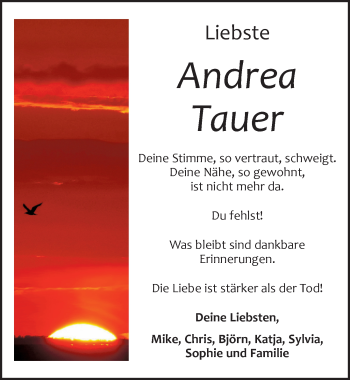 Traueranzeige von Andrea Tauer von Leipziger Volkszeitung